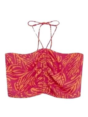 ReitmansxTheBirdsPapaya Pink & Orange Crop Halter Top Smock Back – Size XL NWoT